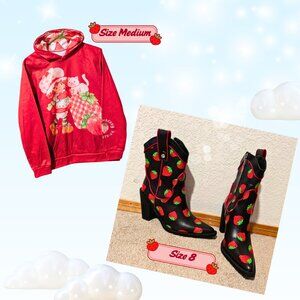 Dolls Kill Strawberry Shortcake Cowboy Boots 8 + Strawberry Hoodie Bundle